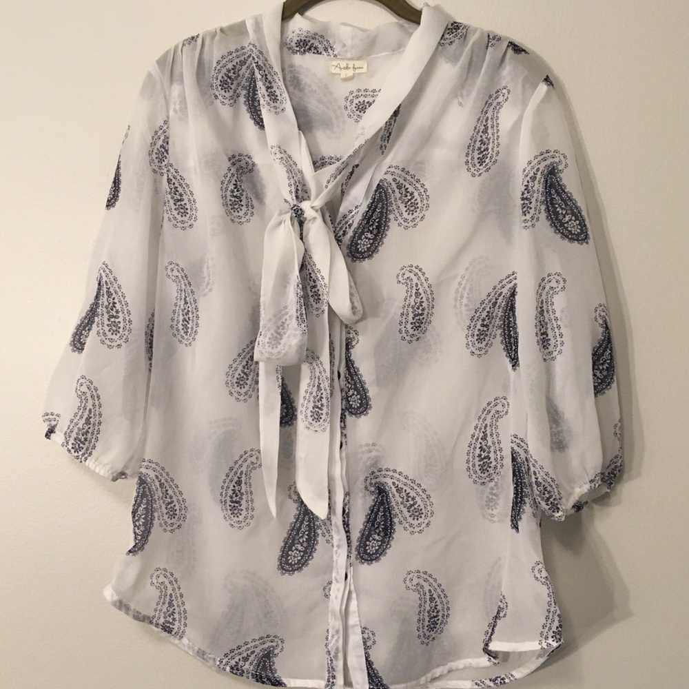 Antilia Femme Sheer Tie-Neck Blouse - Large